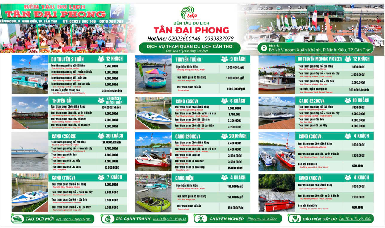  BẢNG GIÁ CƯỚC BẾN TÀU DU LỊCH TÂN ĐẠI PHONG